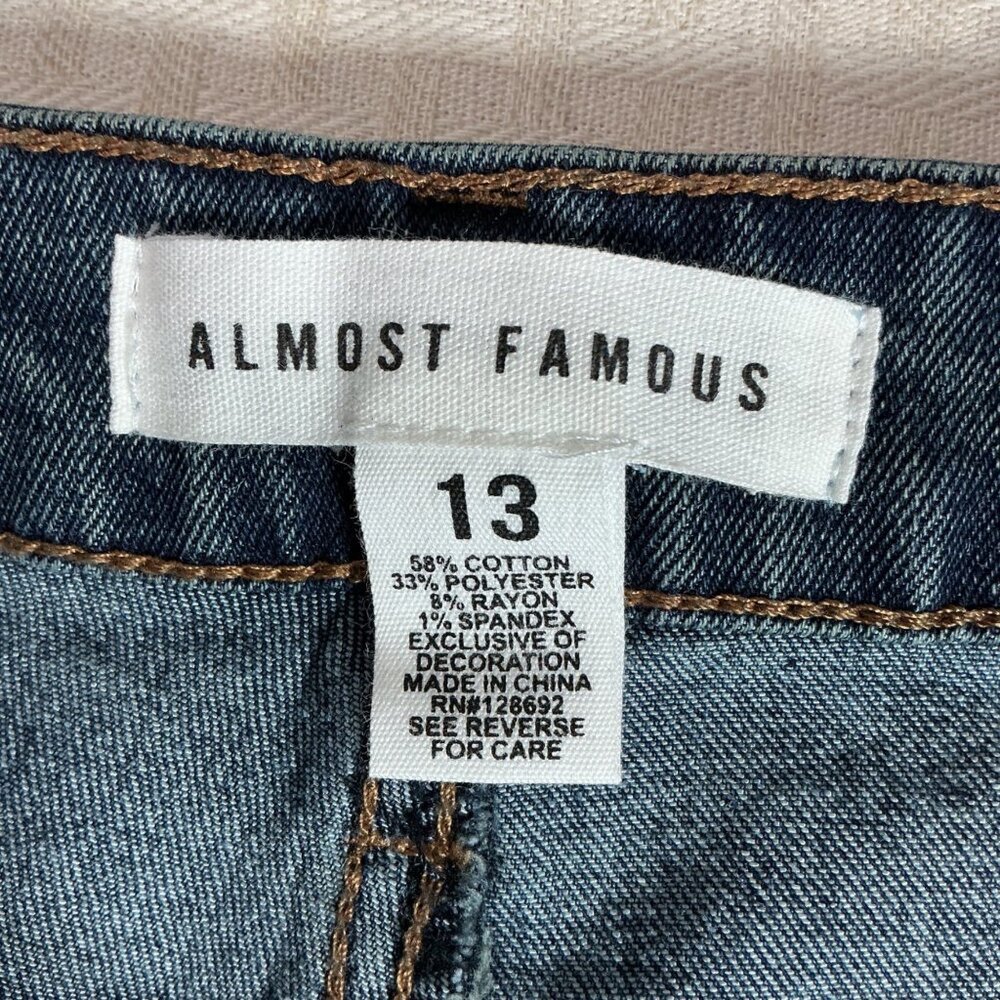 Almost Famous Womens Size 13 Blue Mid-Rise Bootcut Jeans Denim Distressed Look - Picture 3 of 11